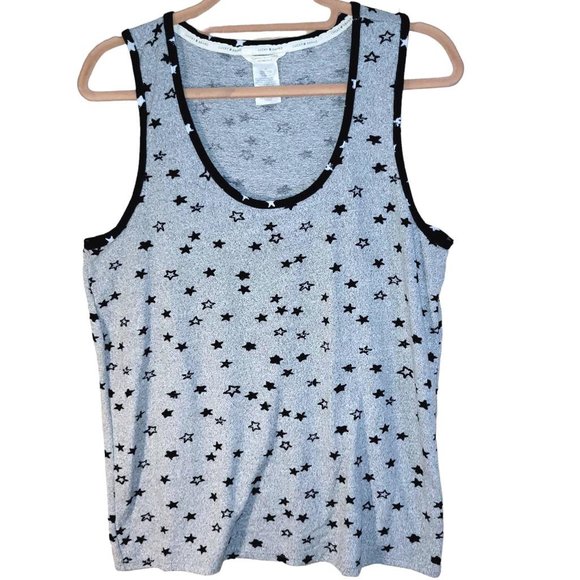 Lucky Brand Tops - Lucky Brand Gray Blue White Stars Trim Knit Tank Top Women Size L